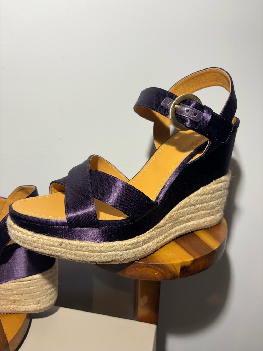 Hogan Dark Purple Satin Espadrille Wedge Sandals EU 39 NWB Dust Bag